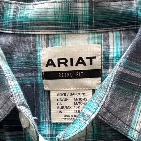 Boys Ariat Teal and Gray Plaid Shirt - Picture 4 of 5